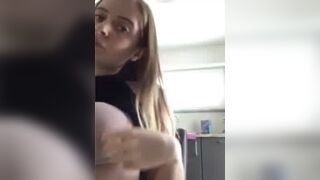 teen teasing her titties in the kitchen on periscope